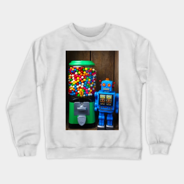 Gum Machine And Blue Robot Crewneck Sweatshirt by photogarry